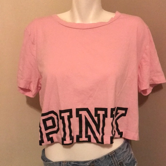 Victoria/'s Secret Pink T Shirt Cropped Tee Crop Top Graphic Logo Casual New Nwt